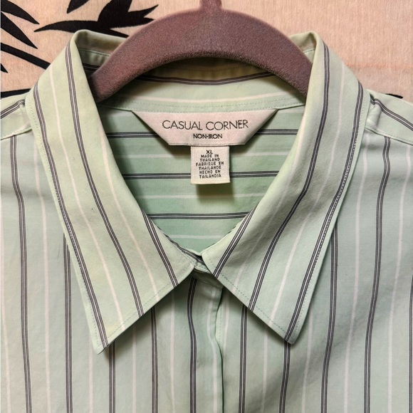 Casual Corner Non Iron Womens Long Sleeve Button Front Blouse Size XL Mint Green - Picture 8 of 12